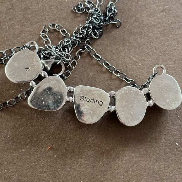 Turquoise rough chunk 5 stone southwestern sterling silver necklace - Picture 4 of 14